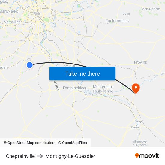 Cheptainville to Montigny-Le-Guesdier map