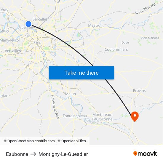 Eaubonne to Montigny-Le-Guesdier map