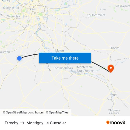 Etrechy to Montigny-Le-Guesdier map