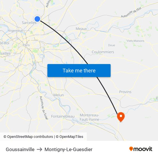 Goussainville to Montigny-Le-Guesdier map