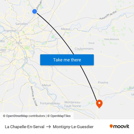 La Chapelle-En-Serval to Montigny-Le-Guesdier map
