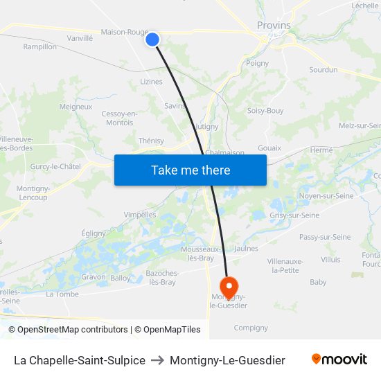 La Chapelle-Saint-Sulpice to Montigny-Le-Guesdier map