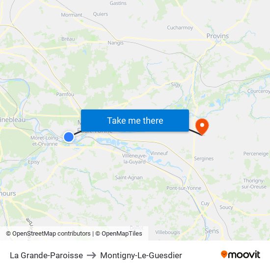 La Grande-Paroisse to Montigny-Le-Guesdier map
