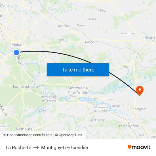 La Rochette to Montigny-Le-Guesdier map