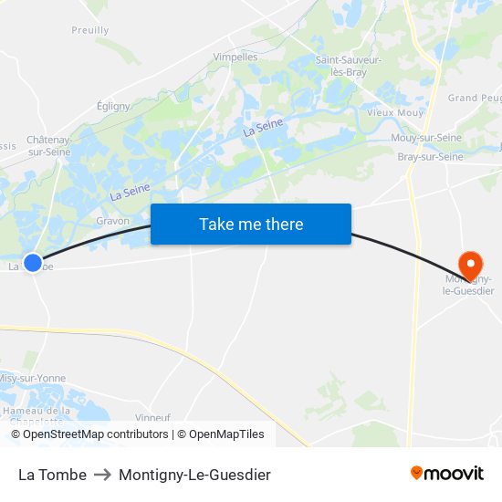 La Tombe to Montigny-Le-Guesdier map