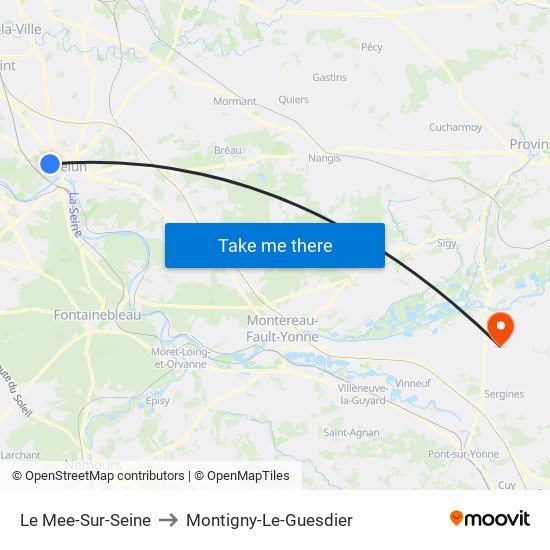 Le Mee-Sur-Seine to Montigny-Le-Guesdier map