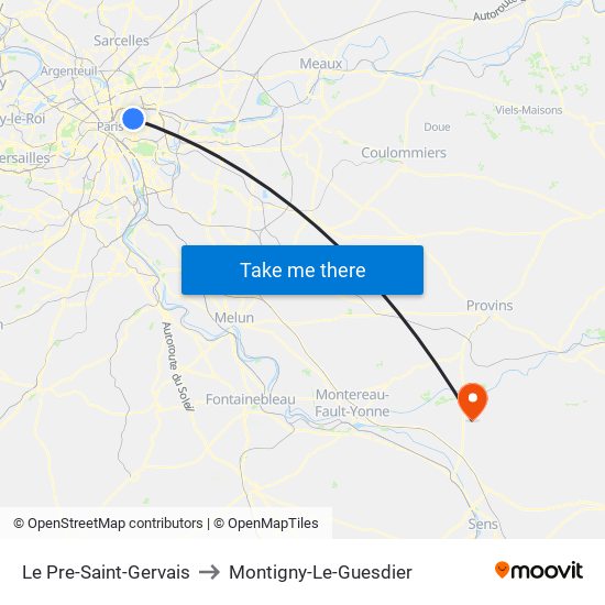 Le Pre-Saint-Gervais to Montigny-Le-Guesdier map