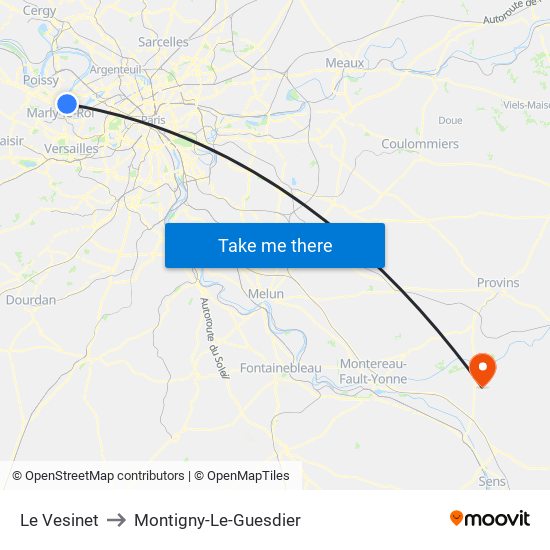 Le Vesinet to Montigny-Le-Guesdier map
