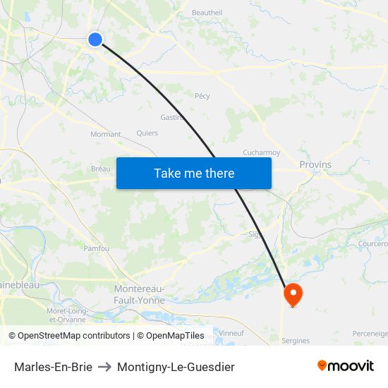 Marles-En-Brie to Montigny-Le-Guesdier map