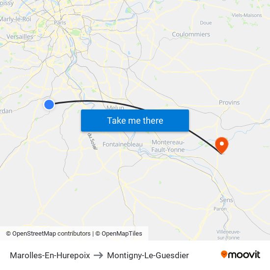 Marolles-En-Hurepoix to Montigny-Le-Guesdier map