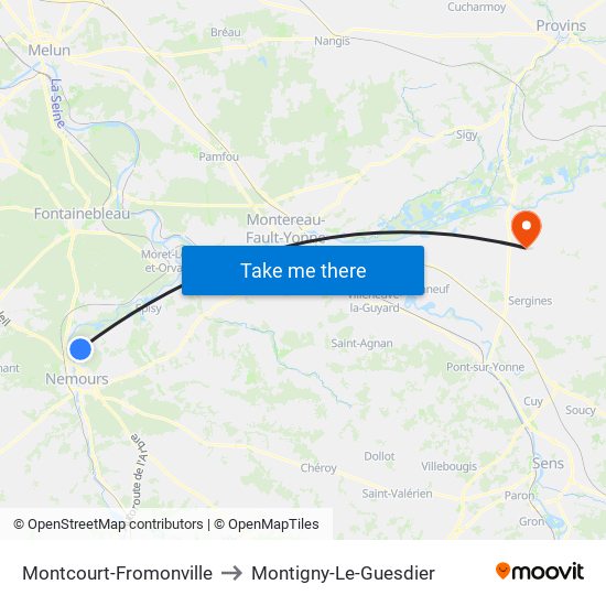 Montcourt-Fromonville to Montigny-Le-Guesdier map