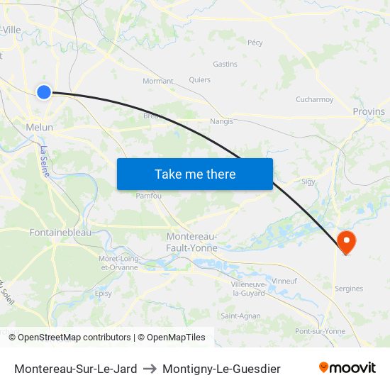 Montereau-Sur-Le-Jard to Montigny-Le-Guesdier map
