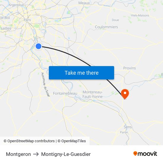 Montgeron to Montigny-Le-Guesdier map