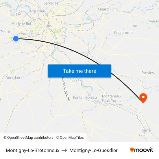 Montigny-Le-Bretonneux to Montigny-Le-Guesdier map