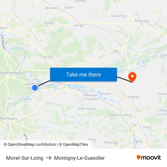 Moret-Sur-Loing to Montigny-Le-Guesdier map