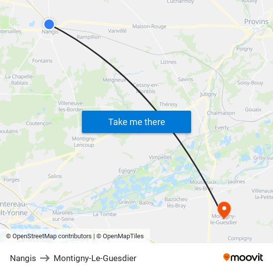 Nangis to Montigny-Le-Guesdier map