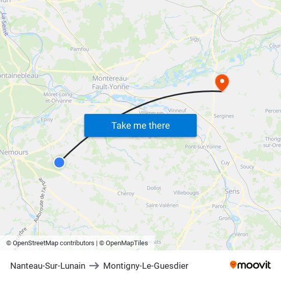 Nanteau-Sur-Lunain to Montigny-Le-Guesdier map