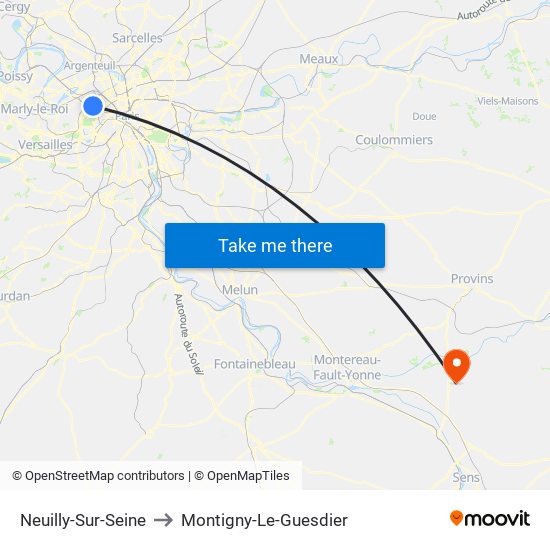 Neuilly-Sur-Seine to Montigny-Le-Guesdier map