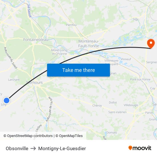 Obsonville to Montigny-Le-Guesdier map