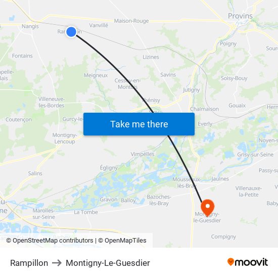 Rampillon to Montigny-Le-Guesdier map