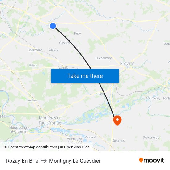 Rozay-En-Brie to Montigny-Le-Guesdier map