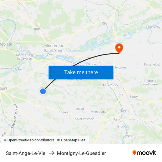 Saint-Ange-Le-Viel to Montigny-Le-Guesdier map