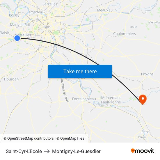 Saint-Cyr-L'Ecole to Montigny-Le-Guesdier map