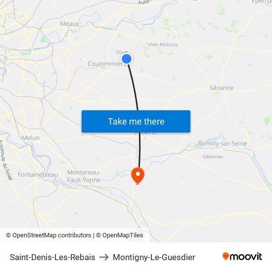 Saint-Denis-Les-Rebais to Montigny-Le-Guesdier map