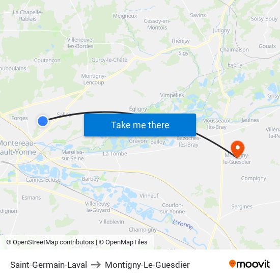 Saint-Germain-Laval to Montigny-Le-Guesdier map