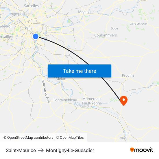 Saint-Maurice to Montigny-Le-Guesdier map