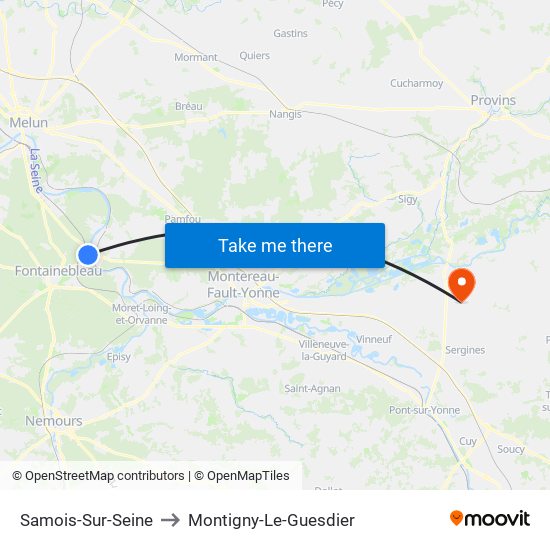 Samois-Sur-Seine to Montigny-Le-Guesdier map