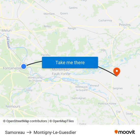 Samoreau to Montigny-Le-Guesdier map