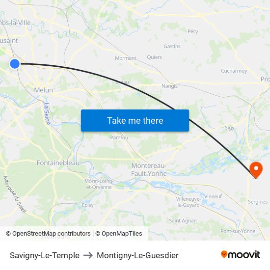 Savigny-Le-Temple to Montigny-Le-Guesdier map