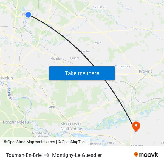 Tournan-En-Brie to Montigny-Le-Guesdier map