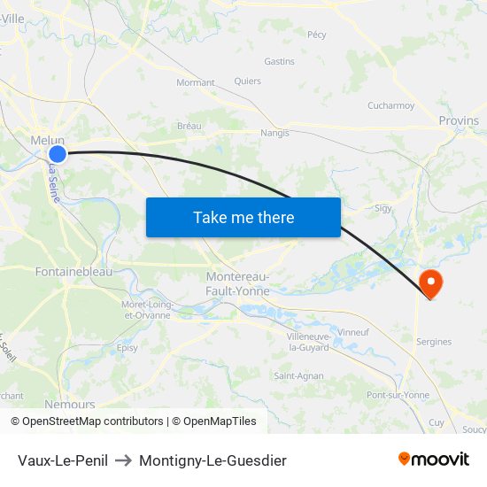 Vaux-Le-Penil to Montigny-Le-Guesdier map