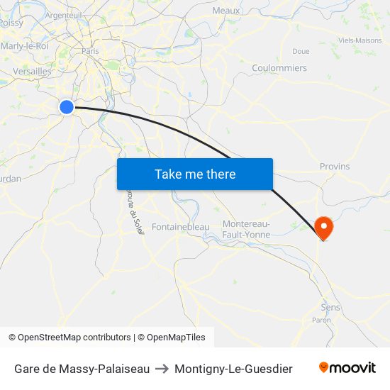 Gare de Massy-Palaiseau to Montigny-Le-Guesdier map