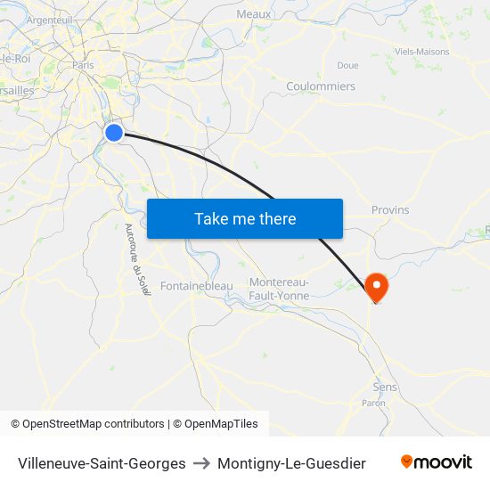Villeneuve-Saint-Georges to Montigny-Le-Guesdier map