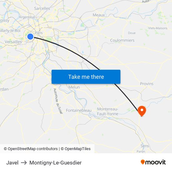 Javel to Montigny-Le-Guesdier map