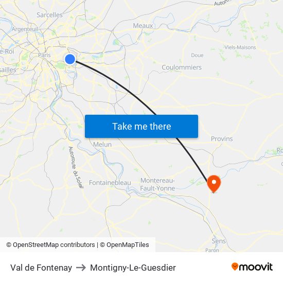 Val de Fontenay to Montigny-Le-Guesdier map