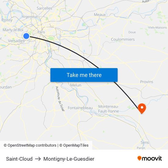 Saint-Cloud to Montigny-Le-Guesdier map