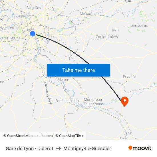 Gare de Lyon - Diderot to Montigny-Le-Guesdier map