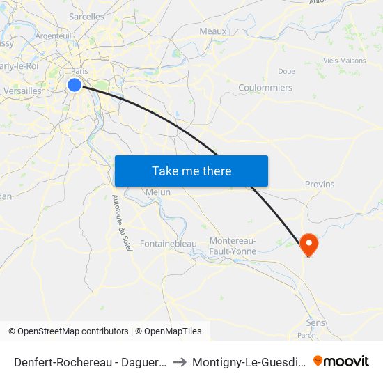 Denfert-Rochereau - Daguerre to Montigny-Le-Guesdier map