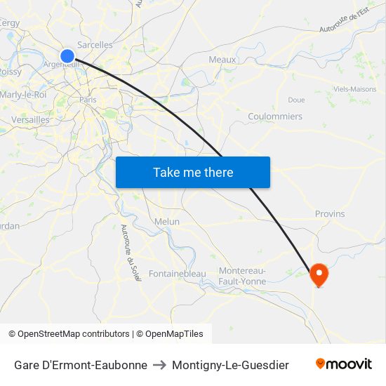 Gare D'Ermont-Eaubonne to Montigny-Le-Guesdier map
