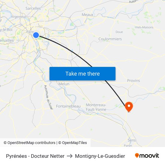 Pyrénées - Docteur Netter to Montigny-Le-Guesdier map