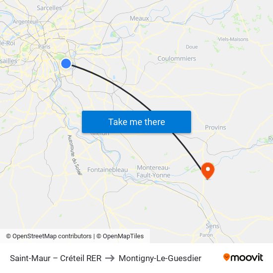 Saint-Maur – Créteil RER to Montigny-Le-Guesdier map