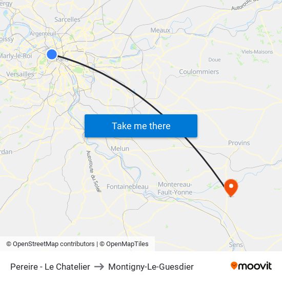 Pereire - Le Chatelier to Montigny-Le-Guesdier map