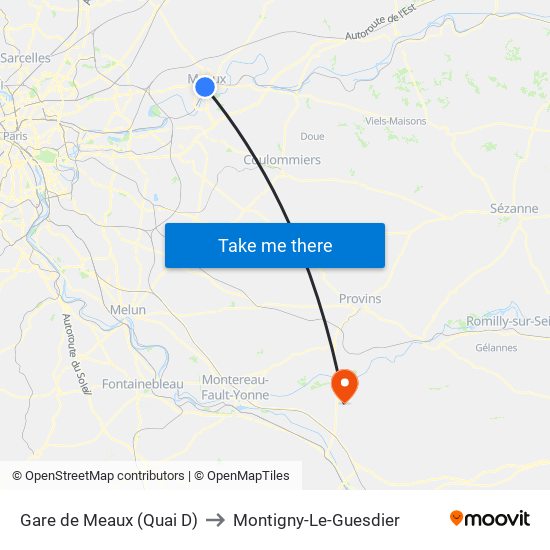 Gare de Meaux (Quai D) to Montigny-Le-Guesdier map