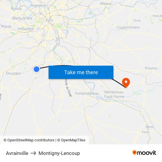 Avrainville to Montigny-Lencoup map