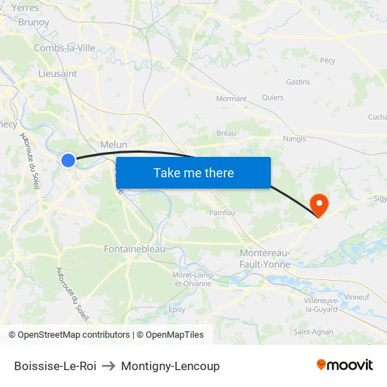 Boissise-Le-Roi to Montigny-Lencoup map