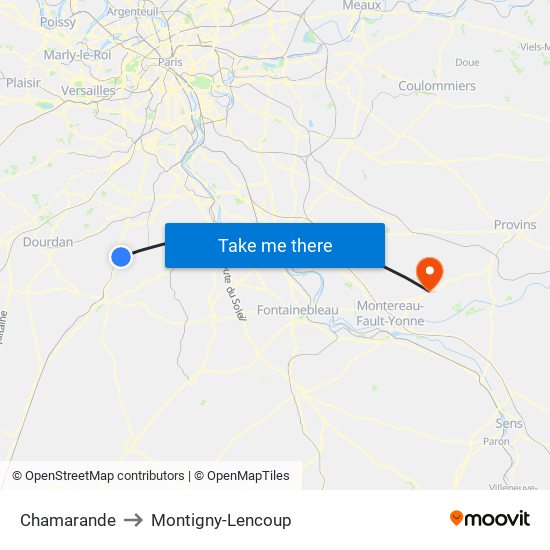 Chamarande to Montigny-Lencoup map